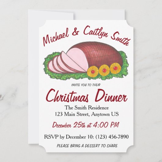 Pink Holiday Ham Weihnachts Ostern Abendessen Part Einladung (Vorderseite)