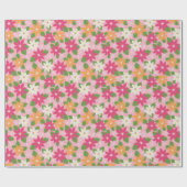Pink Holiday Poinsettias Retro Style Geschenkrake Geschenkpapier (Flach)