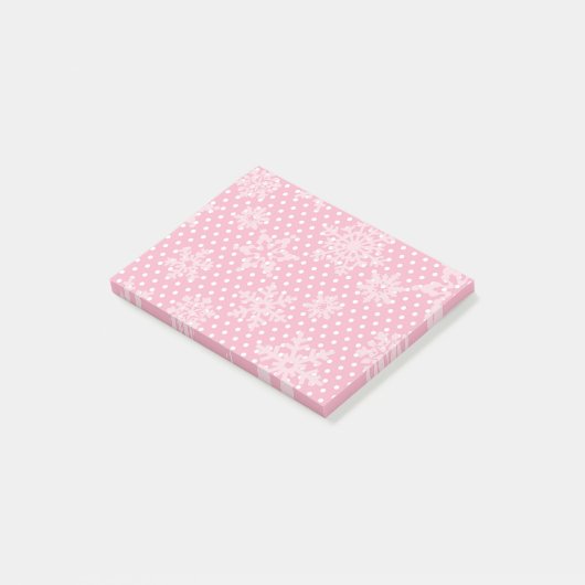 Pink Holiday Snowflakes Post-it Klebezettel (angewinkelt)