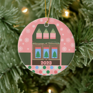 Pink Holiday Village Keramik Ornament