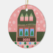 Pink Holiday Village Keramik Ornament (Links)