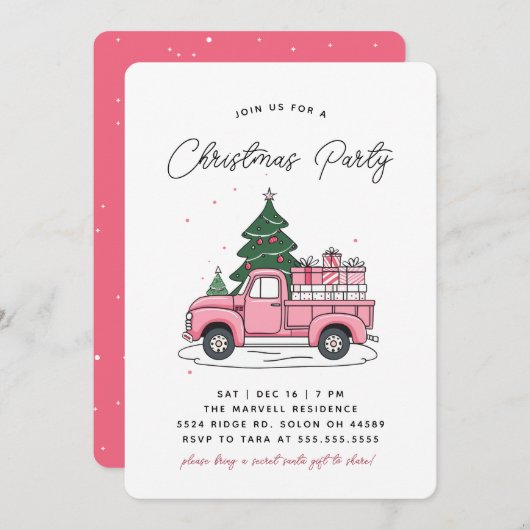 Pink Holiday Weihnachts-Abendessen Party Einladung (Vorne/Hinten)
