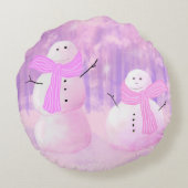 Pink Holiday Weihnachtsschneemann Runde Throw Kiss Rundes Kissen (Rückseite)
