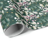 Pink Holly Berries and Folies on Dark Green Geschenkpapier (Rolleneckpunkt)