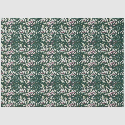 Pink Holly Berries and Folies on Dark Green Seidenpapier (Vorderseite)