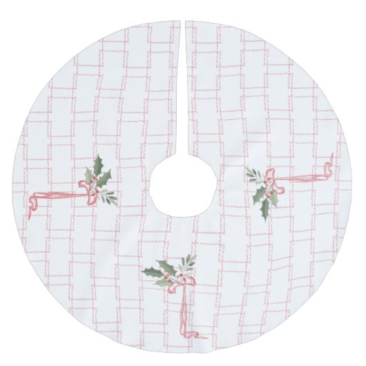 Pink Holly Berry Bow Weihnachten Polyester Weihnachtsbaumdecke (Vorderseite)