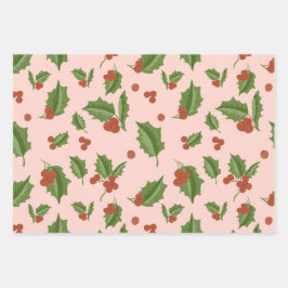 Pink Holly Gift Wrap Geschenkpapier Set