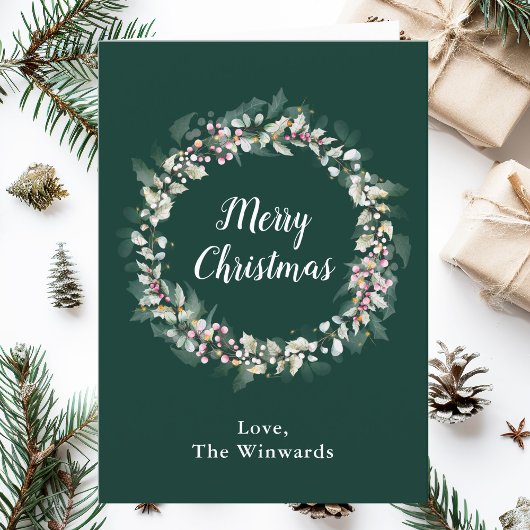 Pink Holly Wreath Frohe Weihnachten