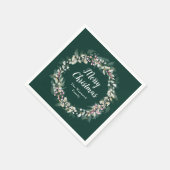 Pink Holly Wreath Frohe Weihnachten Serviette (Ecke)