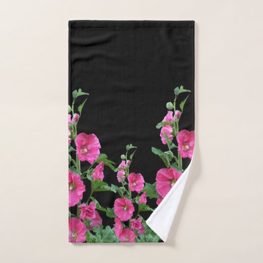 Pink Hollyhocks auf schwarz Badhandtuch Set (Handtuch)