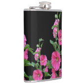 Pink Hollyhocks auf schwarz Flachmann (Rechts)