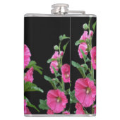 Pink Hollyhocks auf schwarz Flachmann (Rückseite)