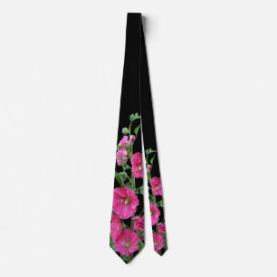 Pink Hollyhocks auf schwarz Krawatte