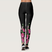 Pink Hollyhocks auf schwarz Leggings (Rückseite)