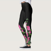 Pink Hollyhocks auf schwarz Leggings (Links)