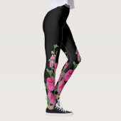 Pink Hollyhocks auf schwarz Leggings (Rechts)