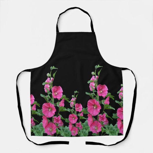 Pink Hollyhocks auf schwarz Schürze (Vorderseite)