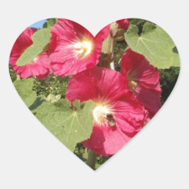 Pink Hollyhocks Herz-Aufkleber