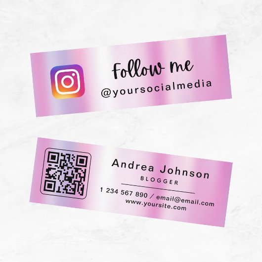 Pink Holographic Follow Me Mini Card Mini Visitenkarte
