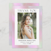Pink Holographic Foto Abschluss Dankeskarte (Vorne/Hinten)