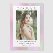 Pink Holographic Foto Abschluss Magneteinladung (Vorderseite)
