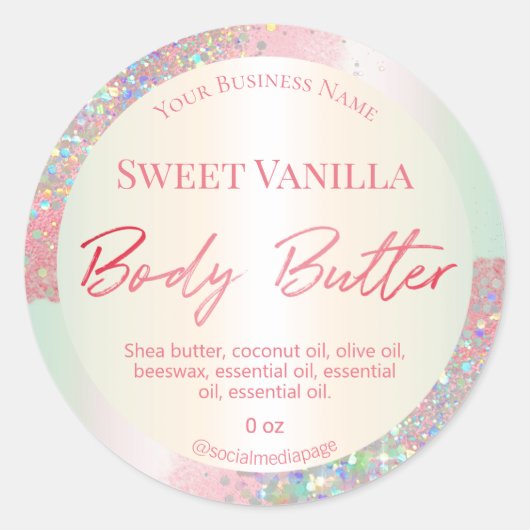Pink Holographic Glitzer Body Butter Labels Runder Aufkleber (Vorderseite)