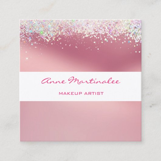 Pink Holographic Glitzer Square Business Card Quadratische Visitenkarte (Vorderseite)