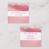Pink Holographic Glitzer Square Business Card Quadratische Visitenkarte (Vorne/Hinten)