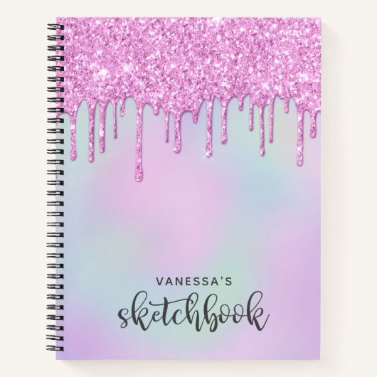 Pink Holographic Glitzer Tropfens Artist Sketchboo Notizblock (Vorderseite)