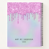 Pink Holographic Glitzer Tropfens Artist Sketchboo Notizblock (Rückseite)