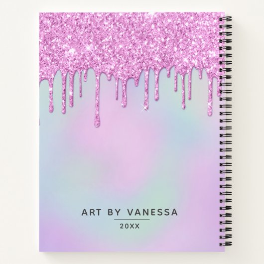 Pink Holographic Glitzer Tropfens Artist Sketchboo Notizblock (Rückseite)