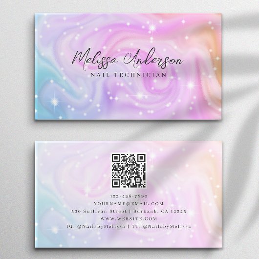 Pink Holographic QR Code Luxe Visitenkarte