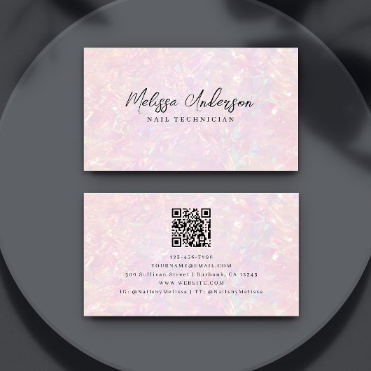 Pink Holographic QR Code Luxe Visitenkarte