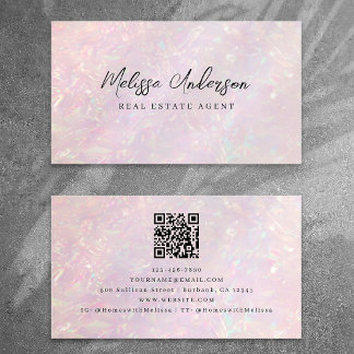 Pink Holographic QR Code Luxe Visitenkarte
