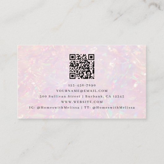 Pink Holographic QR Code Luxe Visitenkarte (Rückseite)