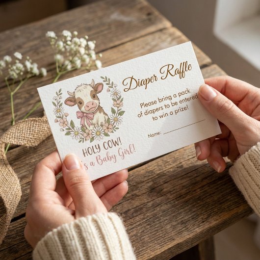 Pink Holy Cow Baby Shower Diaper Raffle Begleitkarte