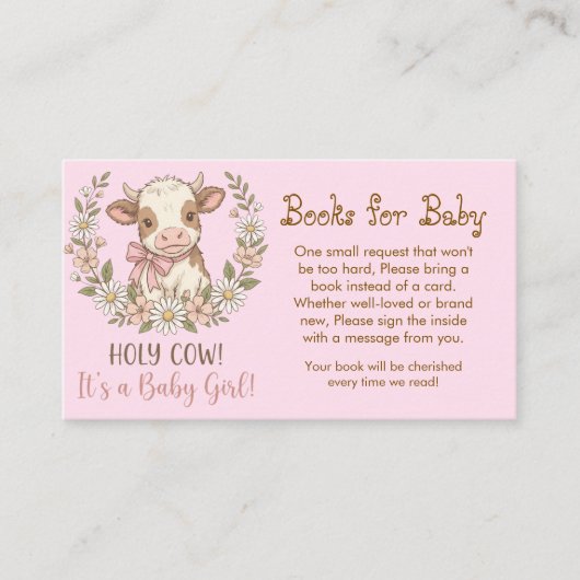 Pink Holy Cow Books for Baby Shower Begleitkarte (Vorderseite)