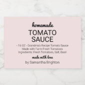 Pink Homemade Tomato Sauce Lebensmitteletikett (Einzelnes Label)