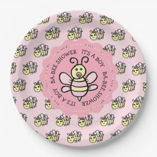 Pink Honey Bee Girl's Baby Shower Pappteller