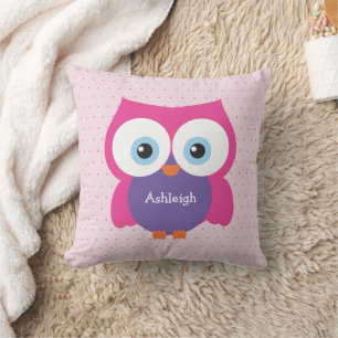 Pink Hoot Owl Cosy Forest Animal Accent Kissen