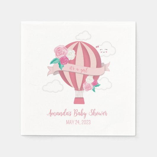 Pink Hot Air Ballon Baby Dusche Napkins Serviette (Vorderseite)