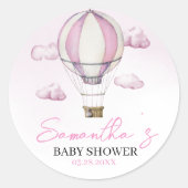 Pink Hot Air Ballon Babydusche Aufkleber (Vorderseite)