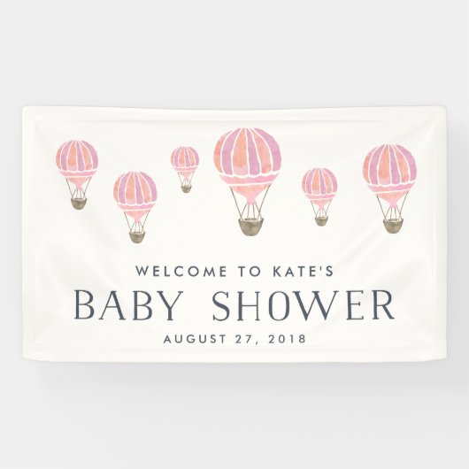 Pink Hot Air Ballon Babydusche Banner (Horizontal)