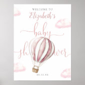 Pink Hot Air Ballon Babydusche Begrüßungszeichen Poster (Vorne)