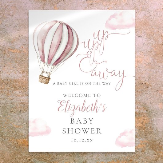 Pink Hot Air Ballon Babydusche Begrüßungszeichen Poster