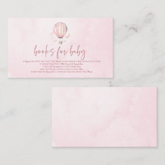 Pink Hot Air Ballon Babydusche Bücher für Baby Begleitkarte (Vorne/Hinten)