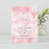 Pink Hot Air Ballon Babydusche Einladung (Stehend Vorderseite)