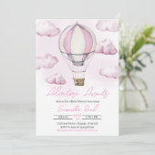 Pink Hot Air Ballon Babydusche Einladung (Stehend Vorderseite)