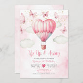 Pink Hot Air Ballon Babydusche Einladung (Vorne/Hinten)