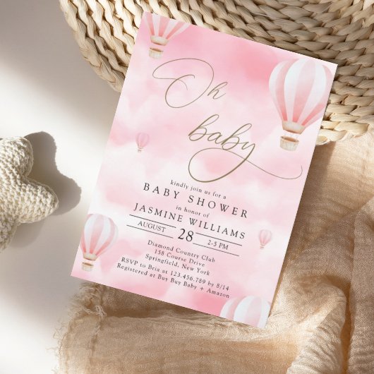 Pink Hot Air Ballon Babydusche Einladung